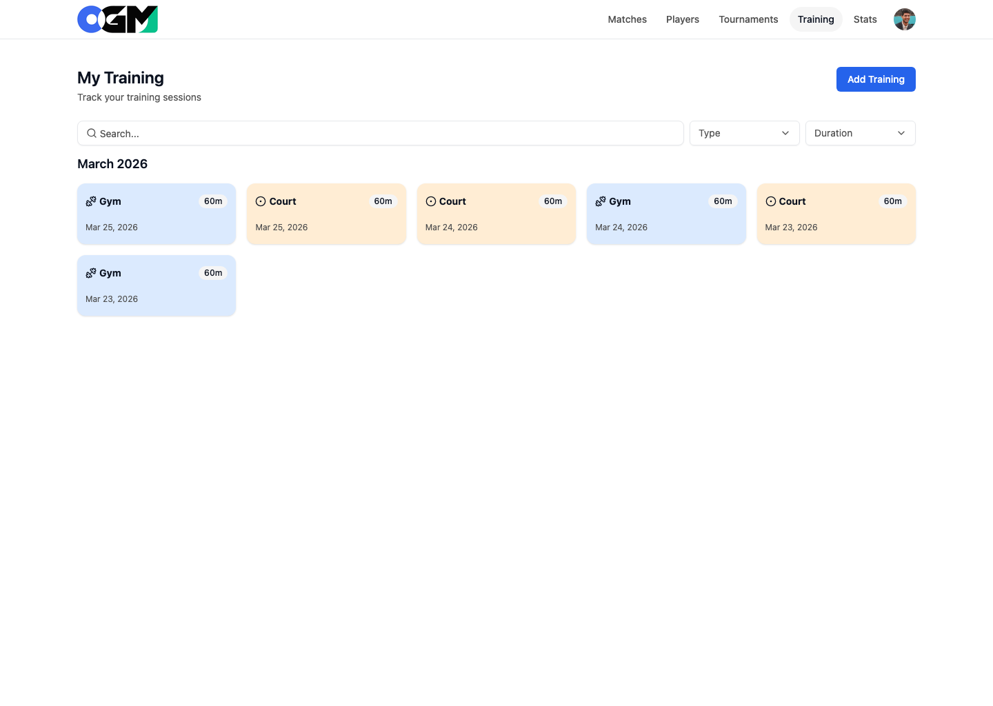 Pantalla de notas de entrenamiento conectadas con objetivos de competición